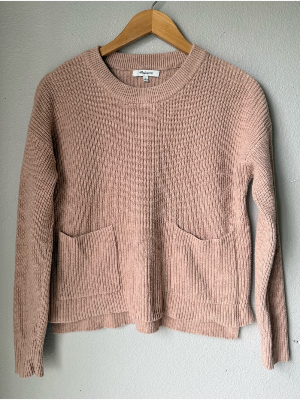 Madewell Patch Pocket Pullover Knit Sweater Womens Size S Light Pink Blush